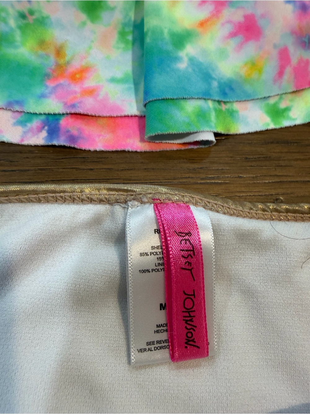 Betsey Johnson Girls' Multicolor Tie-Dye Bikini with Gold Trim M - Picture 3 of 6